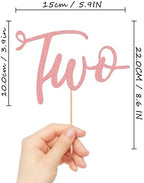 Two Cake Topper - Glitter Golden 2nd Birthday Cake Decorating Supplies, Perfect for Two Years Old Party or 2nd Anniversary