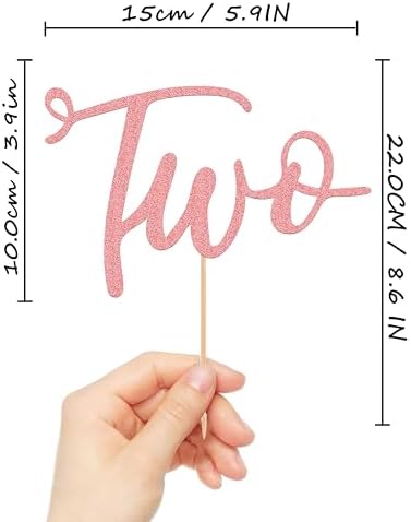 Two Cake Topper - Glitter Golden 2nd Birthday Cake Decorating Supplies, Perfect for Two Years Old Party or 2nd Anniversary