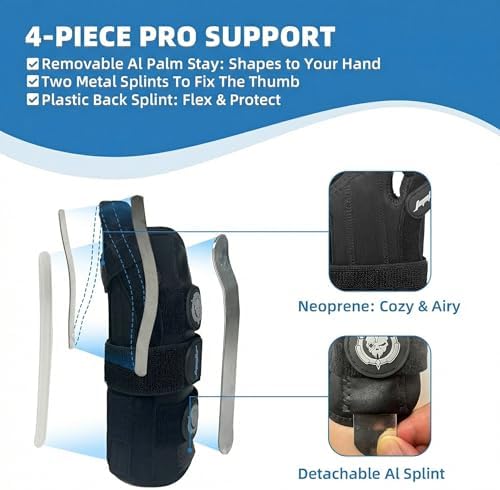 JUPITER Carpal Tunnel Wrist Brace with Thumb Support, Day & Night Thumb Spica Splint for Left Hand, Ideal for De Quervains Tenosynovitis, Tendonitis & Typing Pain Relief - Large/XLarge, Gray for Men & Women
