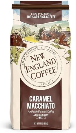 New England Coffee Caramel Macchiato Medium Roast Ground Coffee, 11oz Bag (Pack of 6)