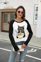 JINTING Cat Shirts for Women - Loose Fit Lightweight Long Sleeve Graphic Spring Outfits Printed Blouse Casual Tops