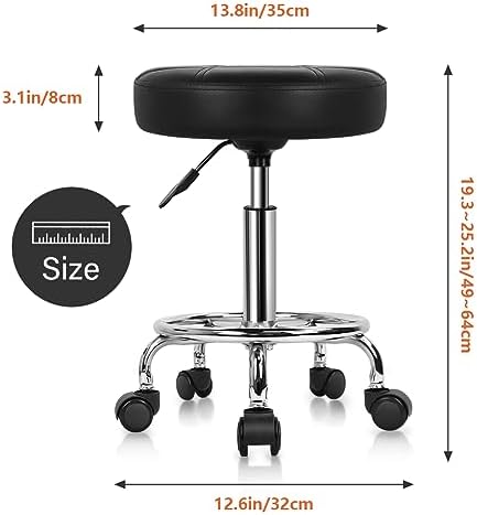 KKTONER Round Rolling Stool Chair PU Leather Height Adjustable Swivel Drafting Work SPA Shop Medical Salon Stools with Wheels Office Chair Small (Black)