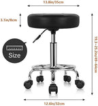 KKTONER Round Rolling Stool Chair PU Leather Height Adjustable Swivel Drafting Work SPA Shop Medical Salon Stools with Wheels Office Chair Small (Black)