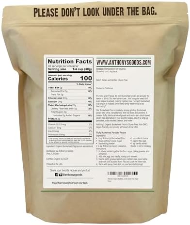 Anthony's Organic Buckwheat Flour, 3 lb, Grown in the USA, Gluten Free, Vegan