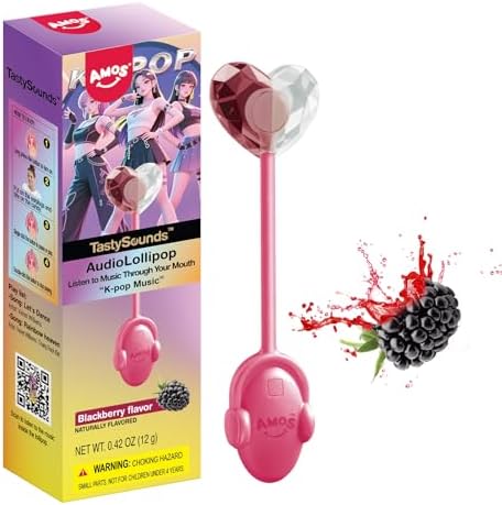 Amos Music Lollipop Candy, Audio Singing Lollipop, Individually Wrapped Natural blackberry Flavor (1 Pack)