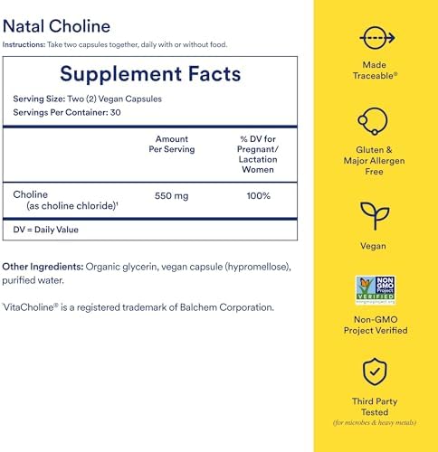 Ritual Natal Choline Supplement - 550mg - to Support Baby’s Cognitive Function When Taken During Pregnancy and Postpartum Choline Content in Breastmilk* - Vegan - Citrus - 30 Capsules - 30 Servings