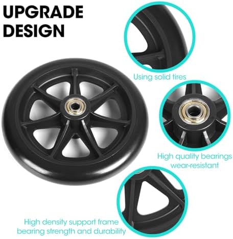 6 Inch Wheelchair Wheels (1 Pair) - Replacement Wheels with Narrow Wear-Resistant PU Tires for Wheelchairs, Walkers, Rollators， Essential Wheelchair and Walker Accessories