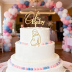 2 PCS Pregnant Lady Cake Topper Decoration Acrylic Pregnancy Oh Baby Cake Topper Gold Baby Shower Birthday Cake Decoration Mother's Day Party Supplies, A-PL03