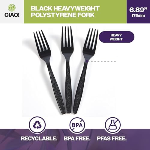 CIAO! Heavy Weight Polystyrene Disposable Fork Black (Case of 1,000)
