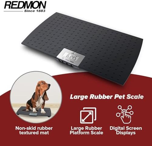 Redmon Digital Dog Scale for Large Pet & Animal with Non-Skid Mat, 225 Lb Capacity, Black - Portable Weighing Scale for Dogs, Puppies, Cats, and Livestock