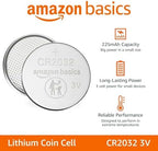 Amazon Basics CR2032 3V Lithium Coin Cell Batteries, Child-Proof Package, Non-Coated, AirTag Compatible, 4-Pack