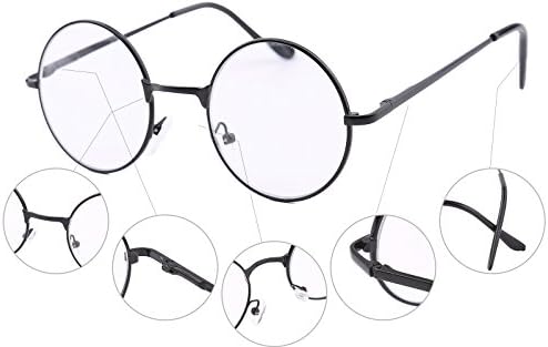 Agstum Round Vintage Reading Glasses Metal Frame Spring Hinge Readers (Strength +1.5, Black)