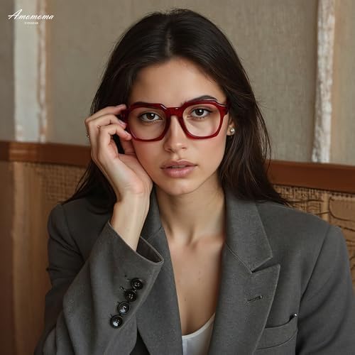 AMOMOMA 2 Pack Retro Square Reading Glasses for Women Men,Spring Hinge Blue Light Computer Reader Frame AM6190