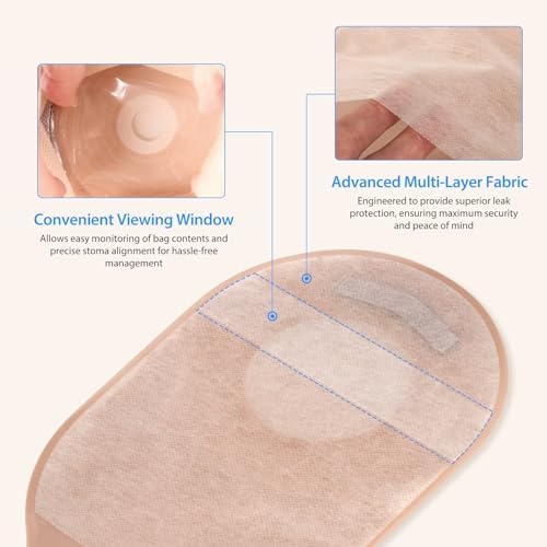 100 PCS Colostomy Bags, One Piece Ostomy Drainable Pouches with Closure for Ileostomy Stoma Care, 15mm-60mm Cut-to-Fit Ostomy Supplies