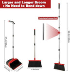 Broom and Dustpan Set for Home, Broom with Dustpan Cleaning Teeth Combo Set, Indoor Sweep Broom with Long Handle for Office Home Kitchen Lobby Floor (Black Red)