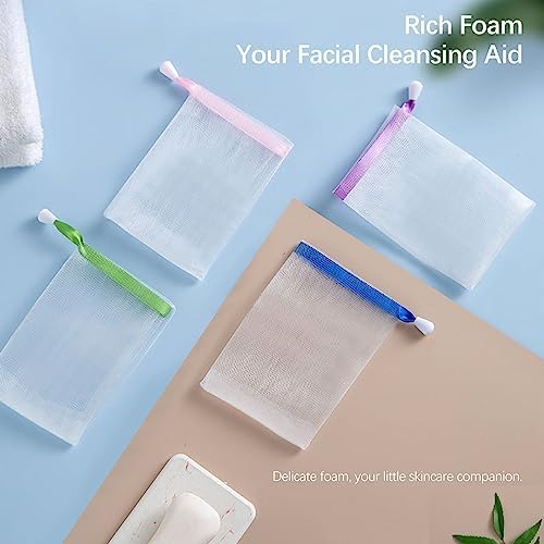 10 PCS Exfoliating Mesh Soap Pouch Double Layer Thicken Foam Net Soap Saver Sack Drawstring Holder Bags Bubble Mesh Bags (Multicolor)