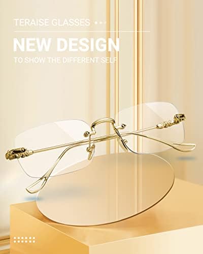 TERAISE Frameless Metal Reading Glasses for Men/Women Blue Light Blocking -Rimless Fashion Comfortable Computer Eyeglasses