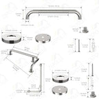 Polished Chrome L-Shaped Grab Bar 12x24 Inch + Knurled Shower Grab Rail 20 Inch, Zepolu Stainless Steel Toilet Safety Bar 90 Degree, Angled Balance Support Assist Bar, Bathroom Mobility Aid Handrail