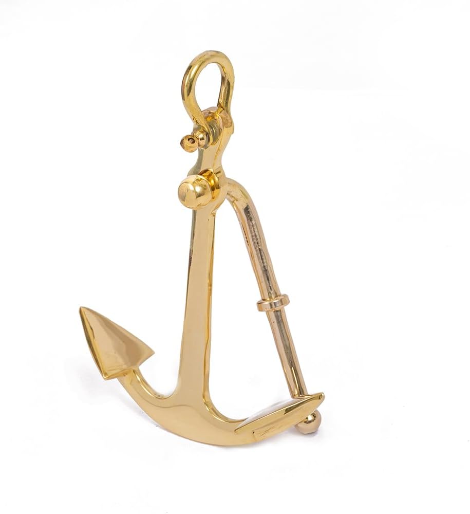 Gold Brass Anchor Tabletop Decor with Lever, 9.5″ H – Nautical Wall Decor, Boat Anchor Sculpture, Coastal Theme Accent, Pirate and Maritime Gifts, Brass Nautical Decor