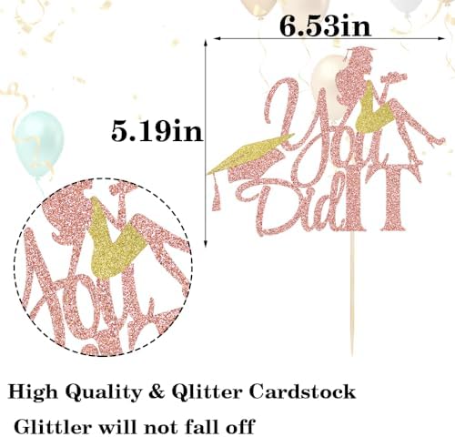 Congratulations on graduation Cake topper 2026 glitter girl graduation cake topper 2026 graduation decorations 2026 graduation party decoration supplies (rose gold1)