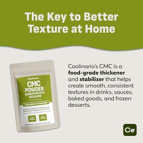 Coolinario Carboxymethyl Cellulose - CMC Powder - Tylose Powder (4 Oz) Food Grade Thickener & Stabilizer for Baking, Beverages & Ice Cream | Improves Texture & Viscosity | CMC Para Helados