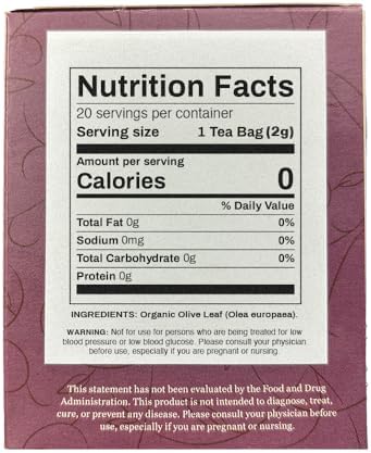 Organic Positively Botanicals Company, Olive Leaf Herbal Tea Bags, 20 Count