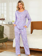 ENJOYNIGHT Womens Pajama Set Cotton Long Sleeve Pjs Two Piece Sleepwear with Pockets