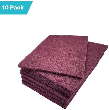 VSM 10-Pack: 6" x 9", Maroon - Very FIne, Non-Woven Hand Pad, Aluminum Oxide Grains, Rust and Oxidation Resistant, Multipurpose Abrasive Scrub Pad for Finishing and Cleaning