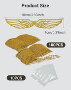 100 Pcs Golden Snitch Style Wings, Glitter Golden Hollow-Out Wafer Chocolate Decorations with Adhesive Dots, Wizard Theme Party Cupcake Cake Toppers for Birthday, Wedding, Christmas Supplies