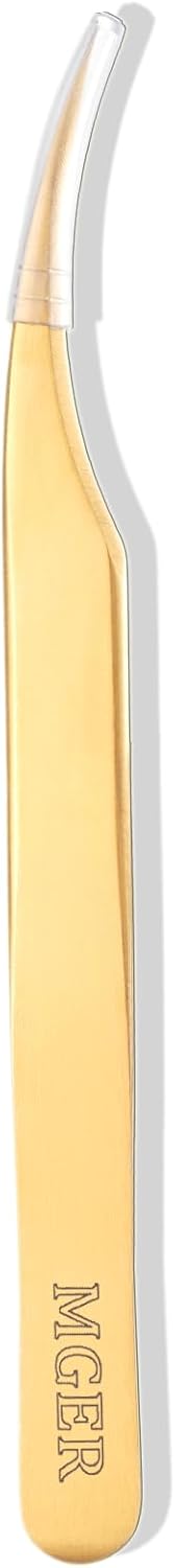 MGER Isolation Tweezers for Eyelash Extensions, Professional Hand Calibrated Dolphin tip Tweezers & eyelash tweezers for lash extensions, Effortless Application with Precision Tweezers, Gold