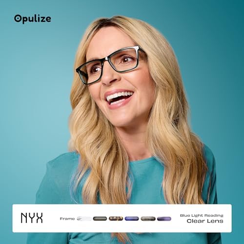 OPULIZE NYX Reading Glasses with Blue Light Blocking for Women Men, Rectangular Frame with UV & Eyestrain Protection, Anti-Glare Computer Gaming Glasses, Black, Brown +0.0 (Pack of 2)