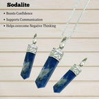 Amazing Gemstone Sodalite Crystal Pencil Point Pendant Necklace with Adjustable Cord - Natural Healing Crystals and Stones for Men, Women