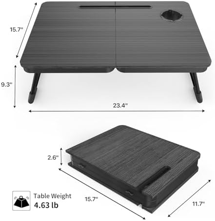 BUYIFY Foldable Laptop Bed Desk for Couch, Sofa - Large Lap Desk Tray Table with Cup Holder and Tablet Slot - Portable Notebook Stand for Eating, Writing, Studying and WFH -NEW-006
