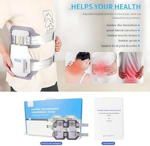 Spinal Decompression Back Stretcher, 450N Max Decompression Belt Adjustable Lumbar Traction Device for Lower Back Pain Relief & Spinal Support, Bilateral and Unilateral Modes