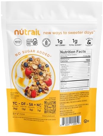 NuTrail Nut Granola Cereal, Honey Nut, No Sugar Added, Keto, Low Carb, Gluten Free, Grain Free, Healthy Breakfast 8 oz. 1 Count