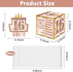 Turypaty Sweet 16th Birthday Pull-Out Money Gift Box for Girls - Pink Rose Gold Happy Sixteen 16th Birthday Party Cash Gift Box with Pull-Out Card - A Fun and Loving Way to Offer Cash Gift