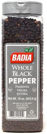 Badia Whole Black Pepper, 16 oz – Aromatic and Flavorful Peppercorns for Everyday Cooking