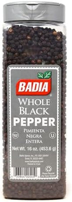Badia Whole Black Pepper, 16 oz – Aromatic and Flavorful Peppercorns for Everyday Cooking