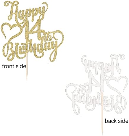Gold Glitter Happy 14th Birthday Cake Topper - 14 Anniversary/Birthday - Hello 14, Cheers to 14 Years,14 & Fabulous Cake Topper Party Decoration