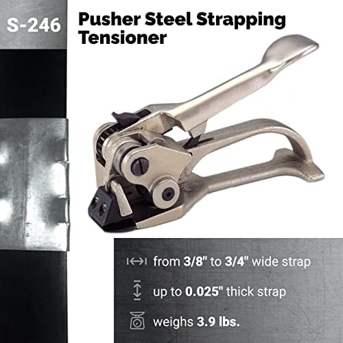 IDL Packaging S-246 Deluxe Pusher Tensioner for 3/8" to 3/4" Steel Strapping - Perfect for Both Round and Flat Packages - Heavy-Duty Steel Strapping Tool with Long Service Life