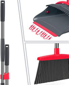 Ivandar Broom and Dustpan Set,Broom with Dustpan Combo Set Dust pan with Long Handle, for Home Kitchen Room Office Lobby Floor Use Upright Stand Up(Gray&Red)