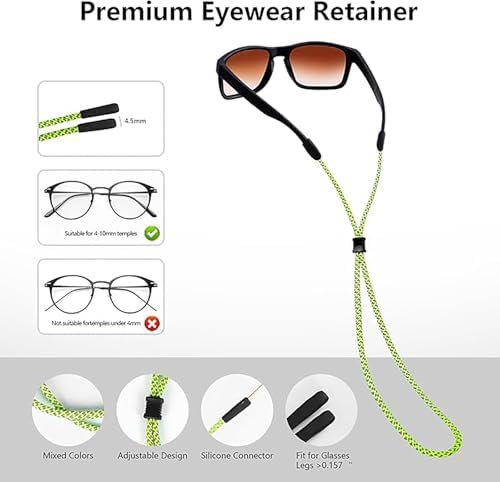 BILIONE Neon Braided Sports Glasses Strap for Men, Women, Kids, Adjustable Eye Glasses Holders around Neck Lanyard String