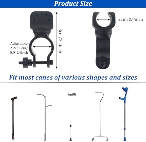 Piriuuo 2 Pcs Cane Holder for Walker, Universal Cane Holder Rollator Accessories Strong Crutches Stick Bracket Walking Stick Holder Accessories for Wheelchair Mobility Scooter Walker Accessories