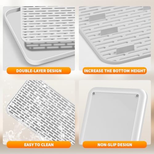 Plastics Drain Tray, Cup & Dish Drying Rack, Drain Board 2 Tier Non Slip Serving Tray with Drainboard Perfect for Sink, Coffee Table, Outdoor (15.4 x 10 x 0.98 in)