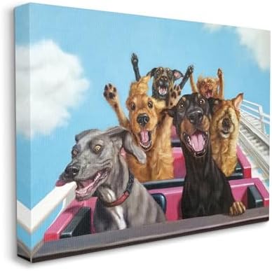 Stupell Industries Dogs Riding Roller Coaster Funny Amusement Park 16x20, Gallery Wrapped Canvas