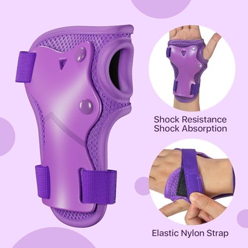 Knee Pads for Kids Knee Pads and Elbow Pads Toddler Protective Gear Set Kids Elbow Pads and Knee Pads for Girls Boys with Wrist Guards 3 in 1 for Skating Cycling Bike Rollerblading Scooter-Purple M