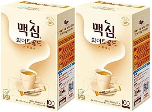 Maxim Coffee Mix, Instant Coffee (ë ™ì„œ 맥ì‹¬ 커í”¼ 믹ìŠ¤) 100 sticks/pack (White Gold, 100 Sticks x 2 Box)