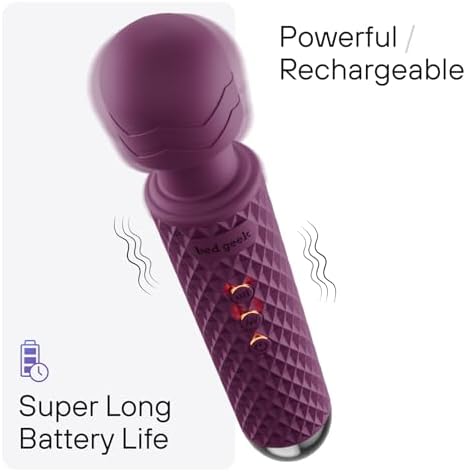 bed geek Handheld Cordless Personal Wand Massager – Waterproof, USB Rechargeable, 20 Vibration Patterns, 8 Speeds, Memory Feature, Skin-Soft Silicone for Ultimate Relaxation Tool