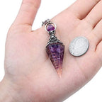 GEHECRST Natural Amethyst Healing Crystal Dowsing Pendulum Reiki Gemstone Chips Orgone Pendulum 6 Faceted Hexagonal Pointed Resin Spiritual Pendant for Divination, Wicca, Energy Balancing