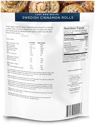 Lars Own Professional Series Swedish Pearl Sugar – 1-Pack, 2.5-lb Resealable Bag – Non-Melting, All-Natural Decorative Nib Sugar for Baking
